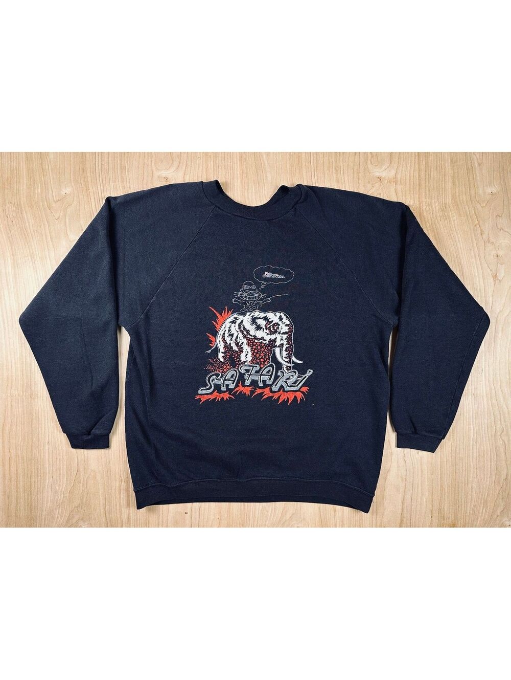 Vintage 80s Safari Sweatshirt large elephant puff ink skater streetwear usa